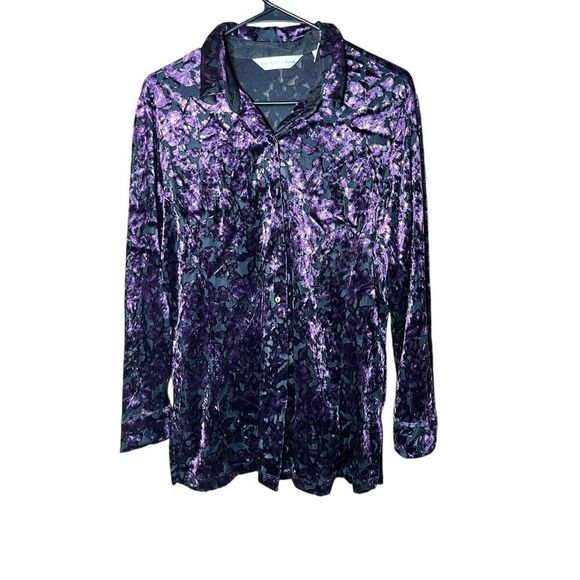 Preston & York Tops - Vintage Preston &‎ York Semi Sheer Purple Velvet Long Sleeve Blouse Top L